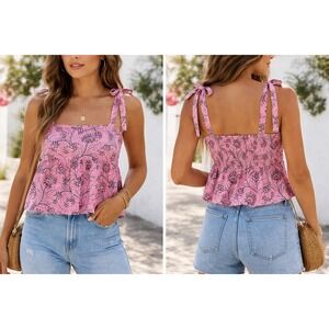 J.Crew Collection Peplum Tank Top Women 10 Pink Paisley Tie Shoulder